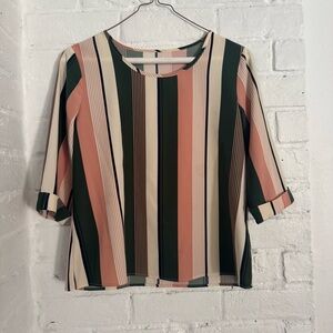 Colorblock Striped Roll-Sleeve Blouse – SHEIN | Size M $10